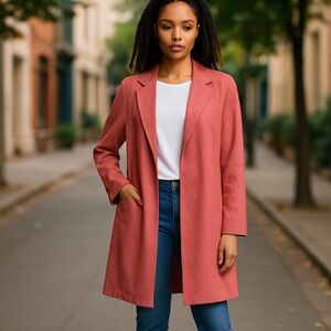 Tahari Coat Elegant Pink floral printed Women's faux leather medium